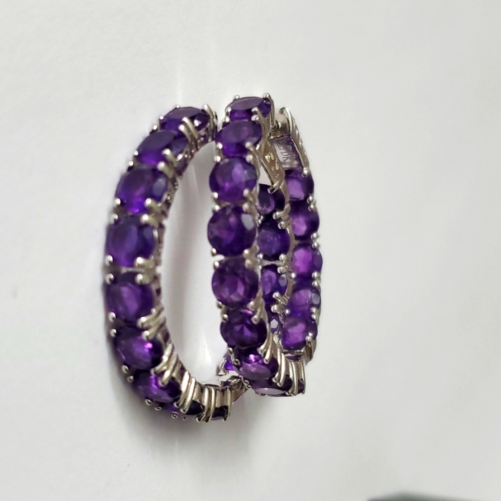 Sterling Silver 925 Amethys Inside Out Hoop Earrings